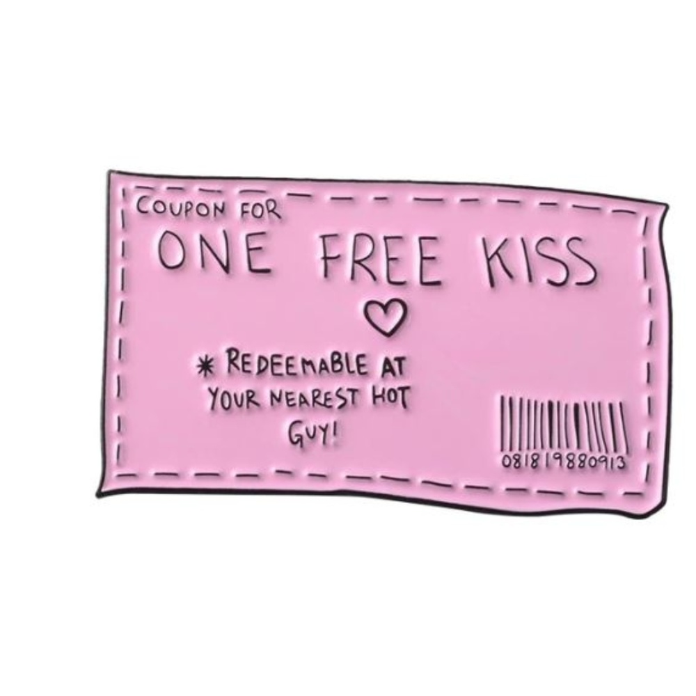 Pink One Free Kiss Ticket Pin Brooch - Picture 1 of 6